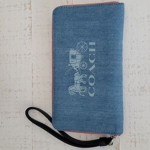 Coach Jes Large Phone Wallet Denim Horse And Carriage